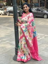 MG 379 Gold Jari Border With Weaving Linen Printed Sarees Wholesale Online